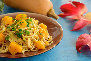 roasted butternut ricotta pasta on a plate