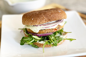 a veggie burger on a plate