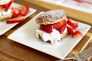 chocolate strawberry short cakes on a plate